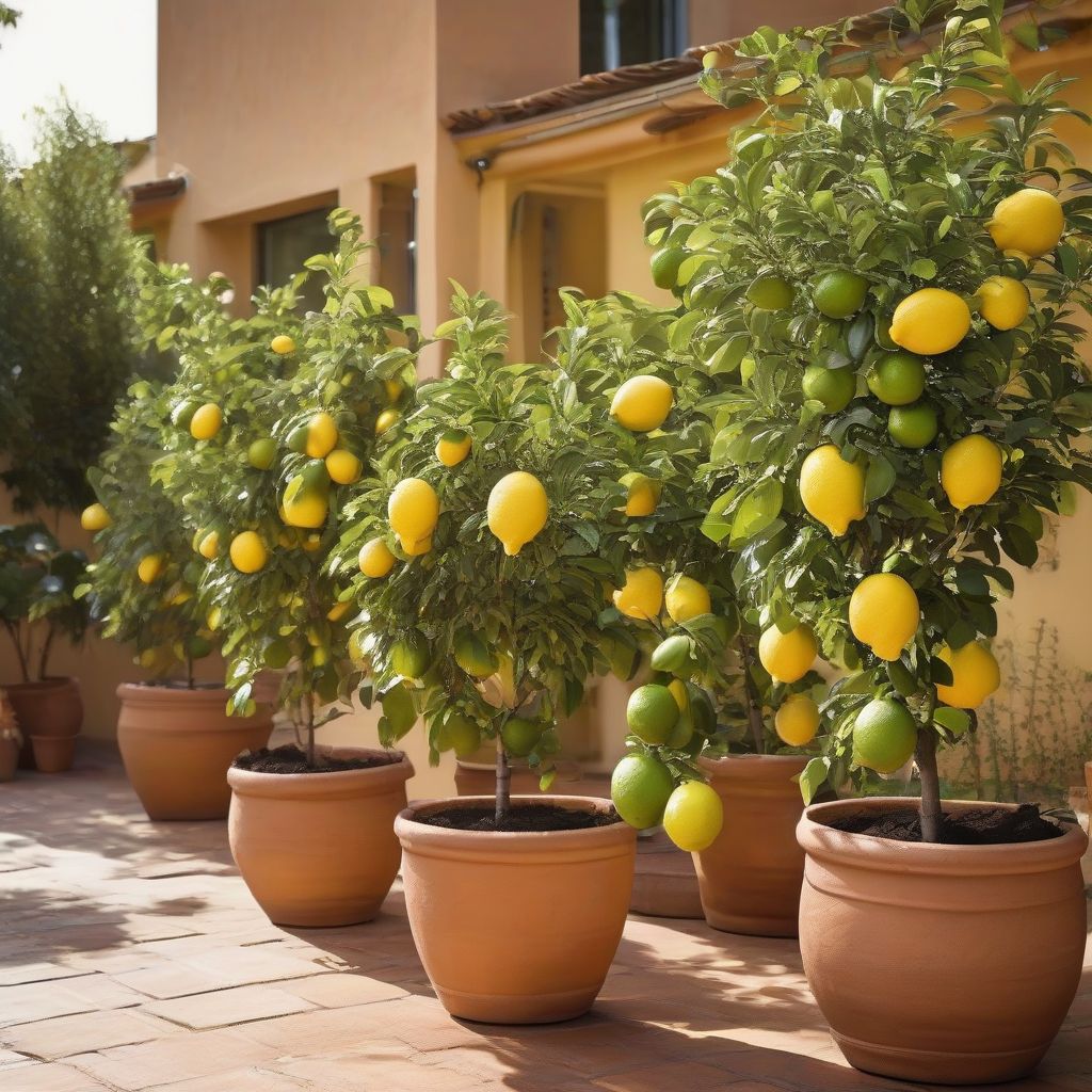 Fruit trees thriving in pots.